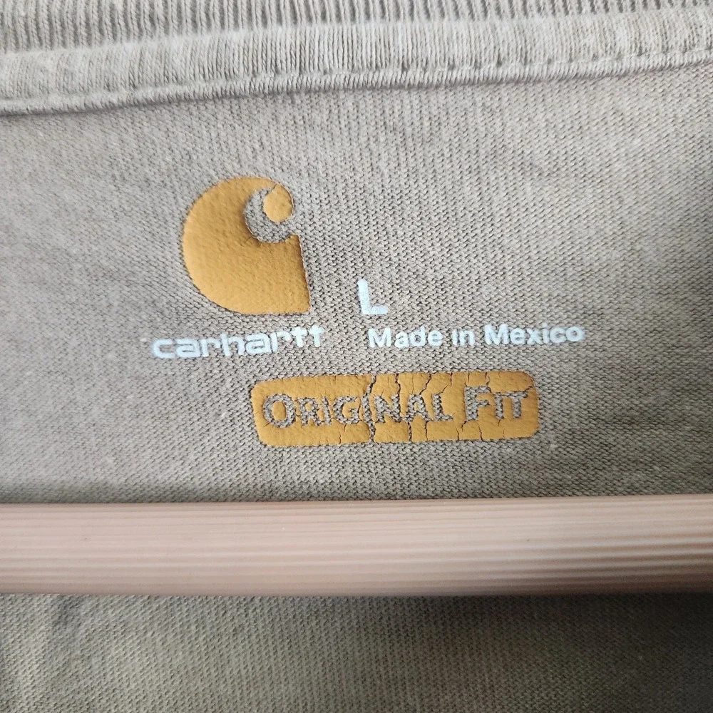 Carhartt Mens K84 DES Short Sleeve Henley Pocket T-Shirt Tan Original Fit L - Picture 4 of 7